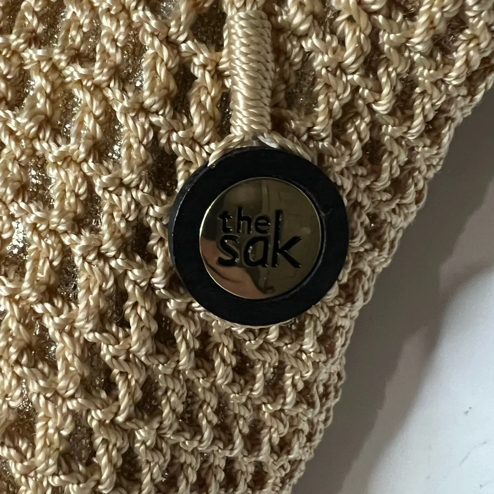 Vintage The Sak Macrame Gold Undertone Large Hobo Bag Shoulder Purse & Fob